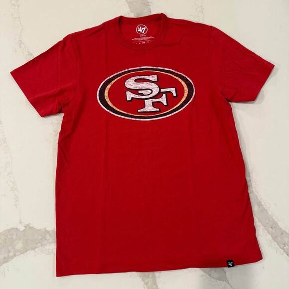San Francisco 49ers Graphic Logo T-Shirt Mens Small Red/White 47 Brand Football - Picture 1 of 4